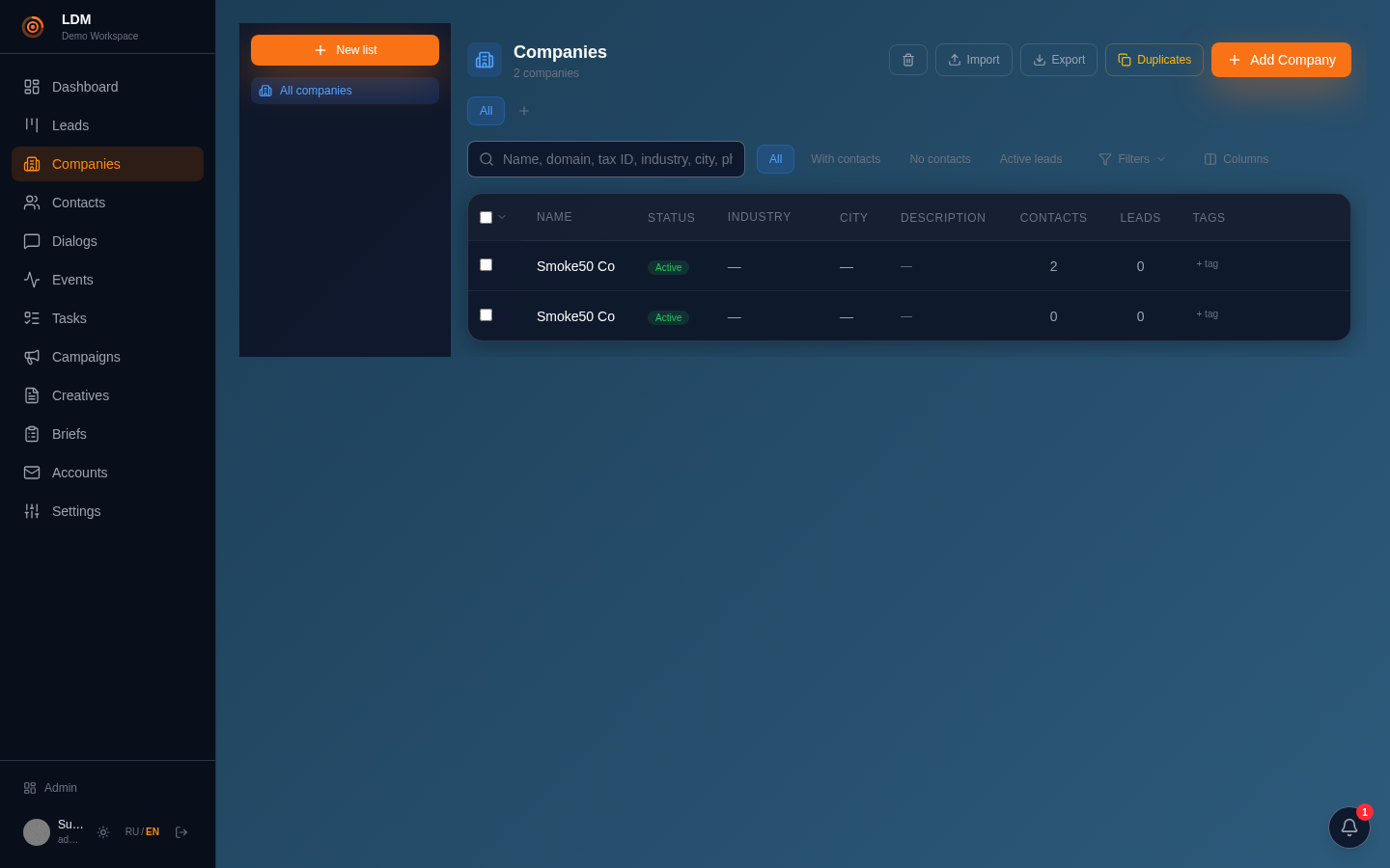 Screenshot of Lists — the audience for a campaign
