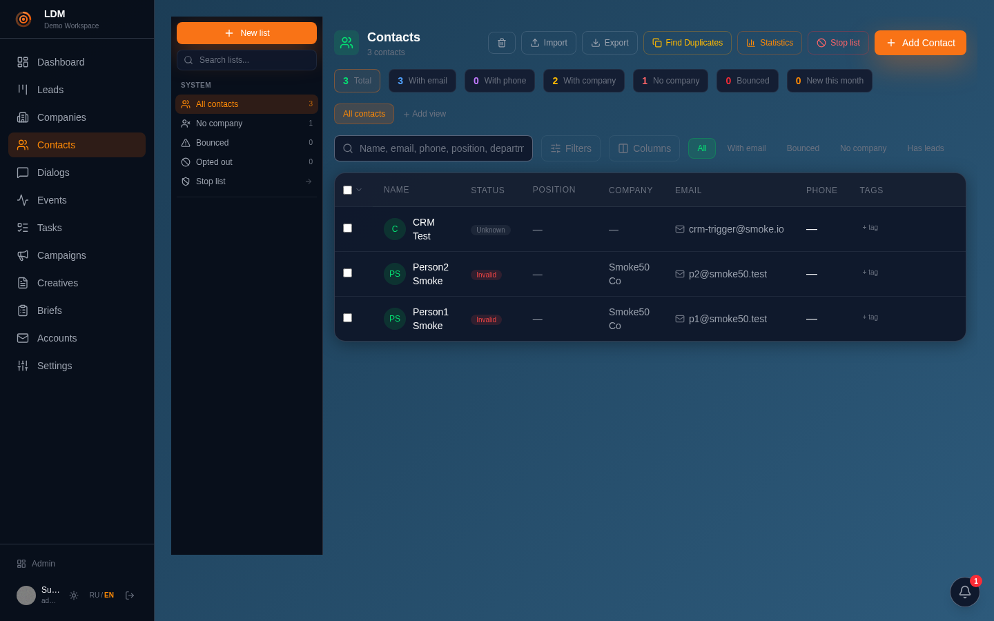 Screenshot of Contacts & companies